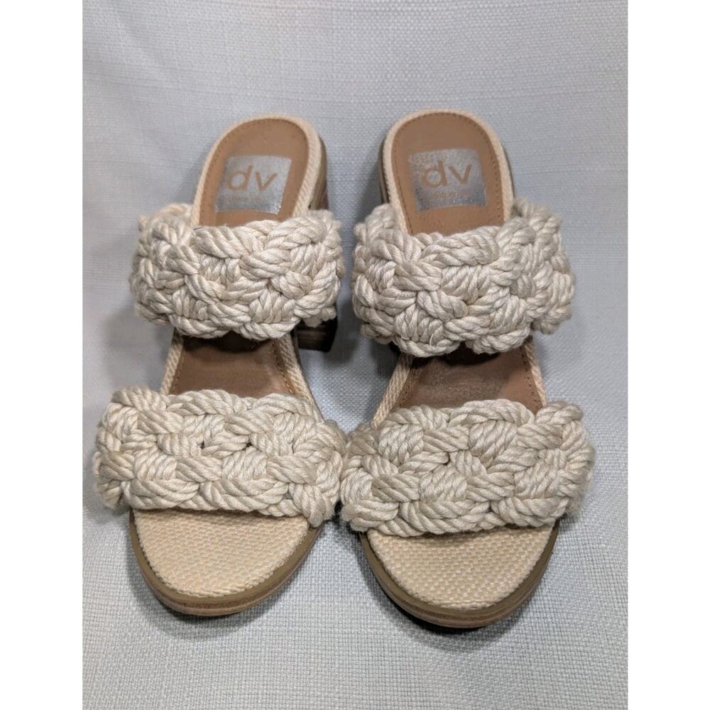 DV Dolce Vita Women's Roulette Knit Cream Block Heeled Sandals Slides Sz 6‎ Boho